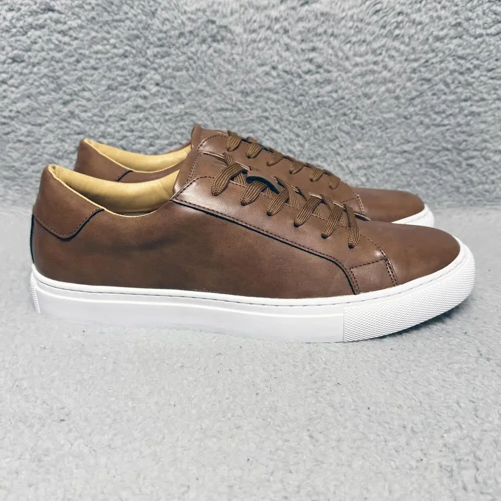 Ace Marks Brett Mens Size 10 Faux Leather‎ Sneakers Shoes Brown Cognac